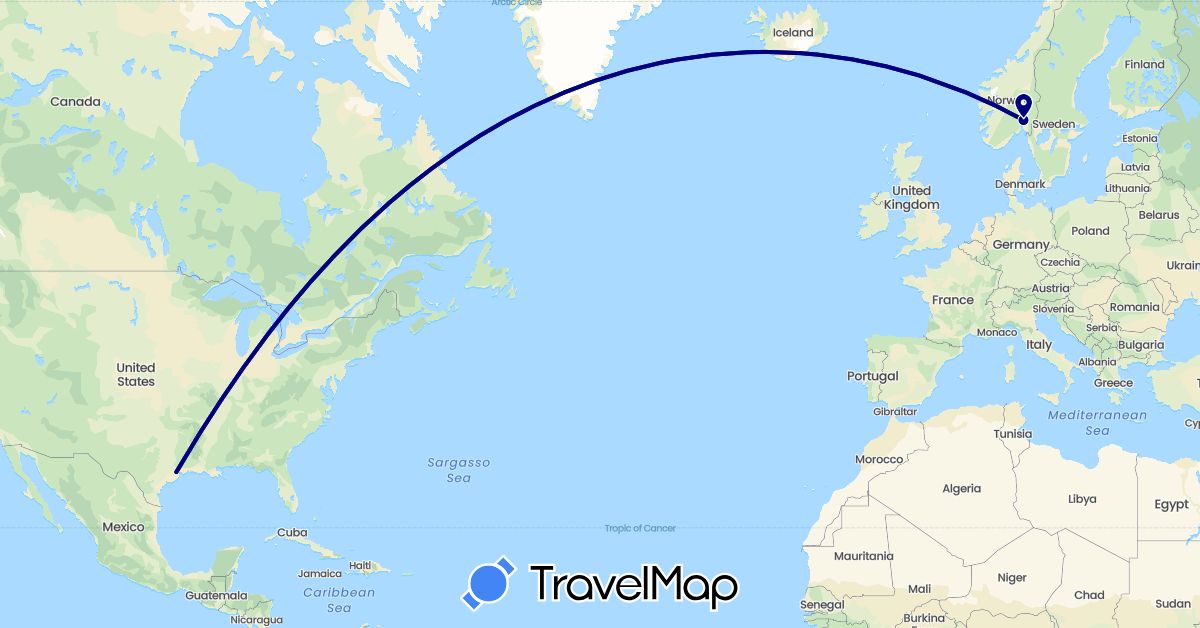 TravelMap itinerary: driving in Norway, United States (Europe, North America)